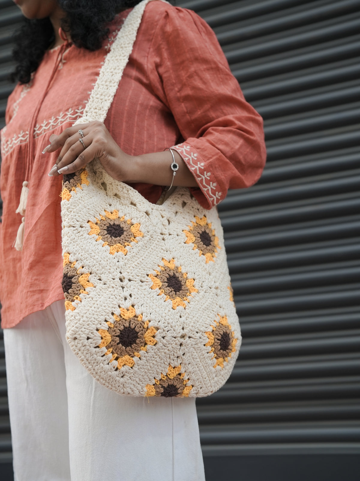 Sunflower Crochet Tote Bag