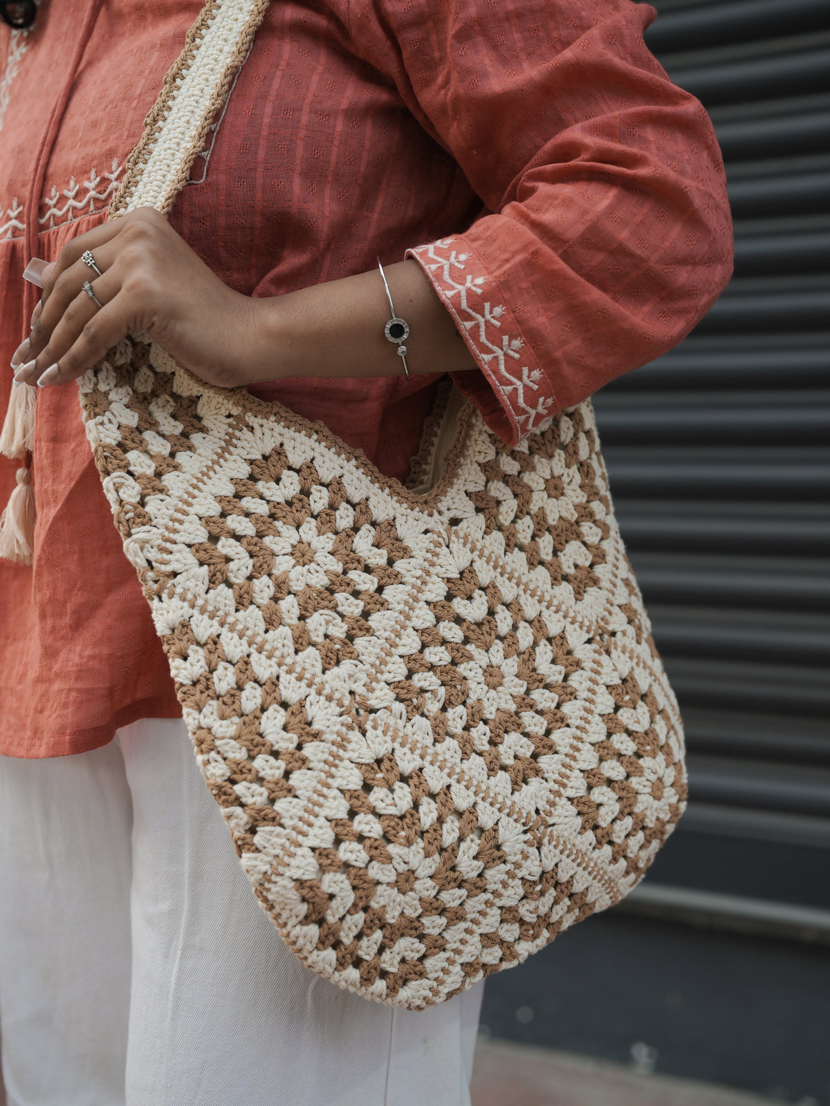 sand aria Crochet Tote Bag