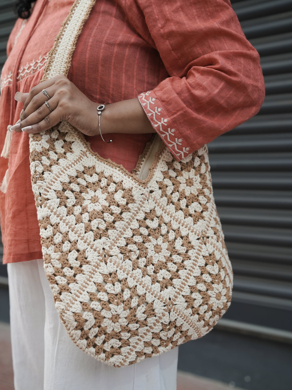 sand aria Crochet Tote Bag