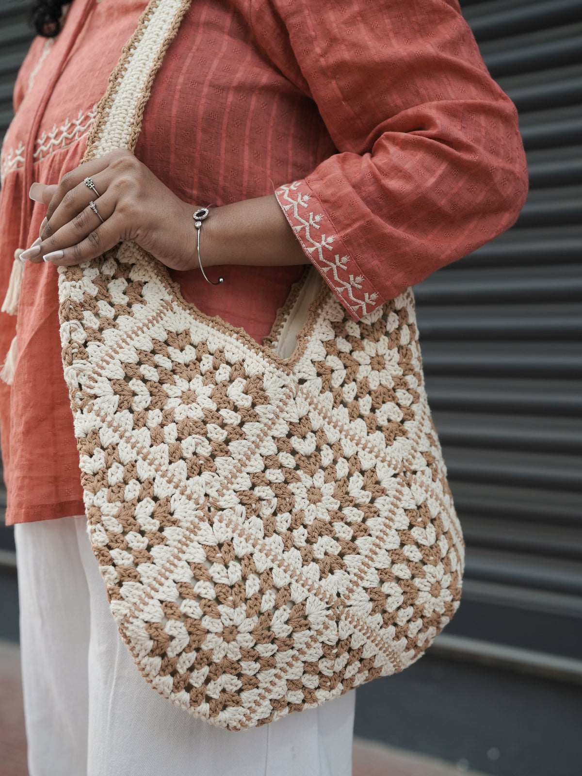 sand aria Crochet Tote Bag